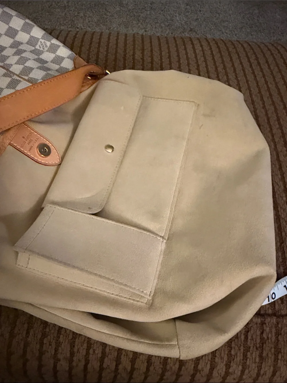 Louis Vuitton Damier Azur Galaria Canvas Shoulder Bag in White and Tan Leather